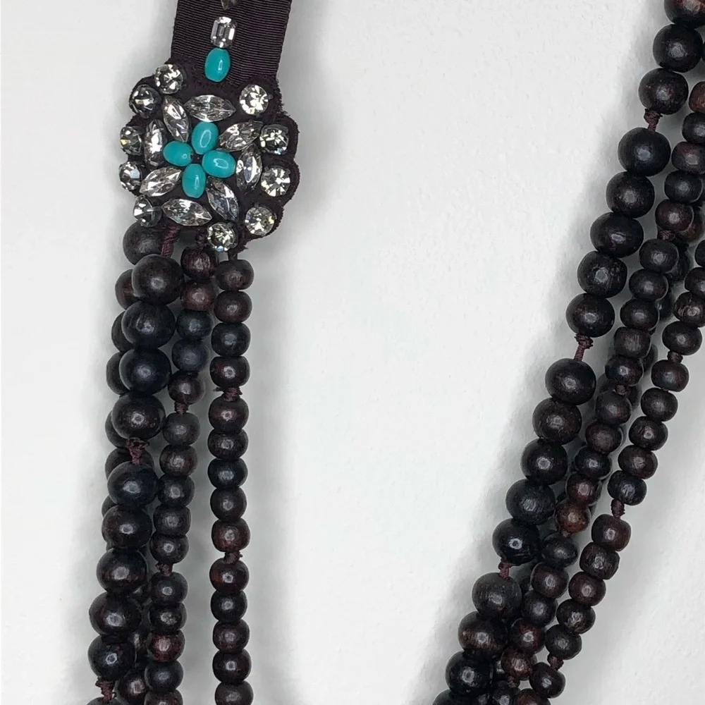 🕶️Sayulita long wood bead/Swarovski Crystal statement necklace Stella & Dot - Picture 3 of 6
